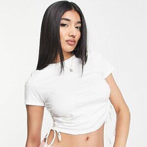 Princess Polly White Ruched Baby Crop Top Size 4